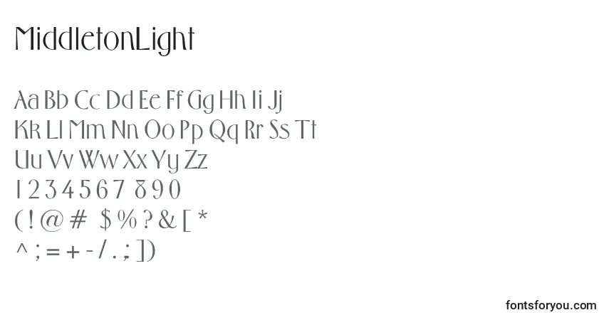 MiddletonLight Font – alphabet, numbers, special characters