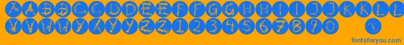 Czcionka Inkalphabetinvers – niebieskie czcionki na pomarańczowym tle