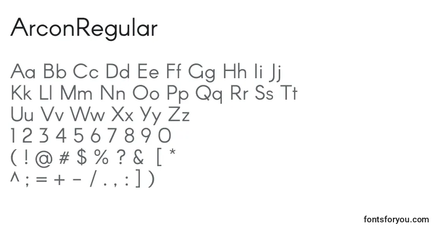Шрифт ArconRegular – алфавит, цифры, специальные символы