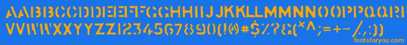 フォントStocks – オレンジ色の文字が青い背景にあります。