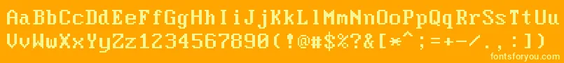 ModerDos437-Schriftart – Gelbe Schriften auf orangefarbenem Hintergrund