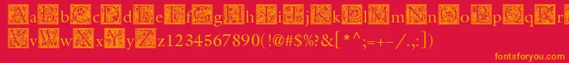 MedievalInitialOne Font – Orange Fonts on Red Background