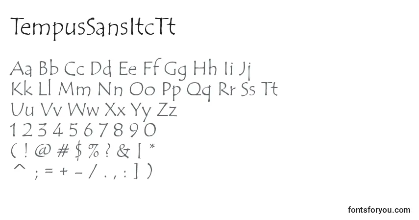 Czcionka TempusSansItcTt – alfabet, cyfry, specjalne znaki
