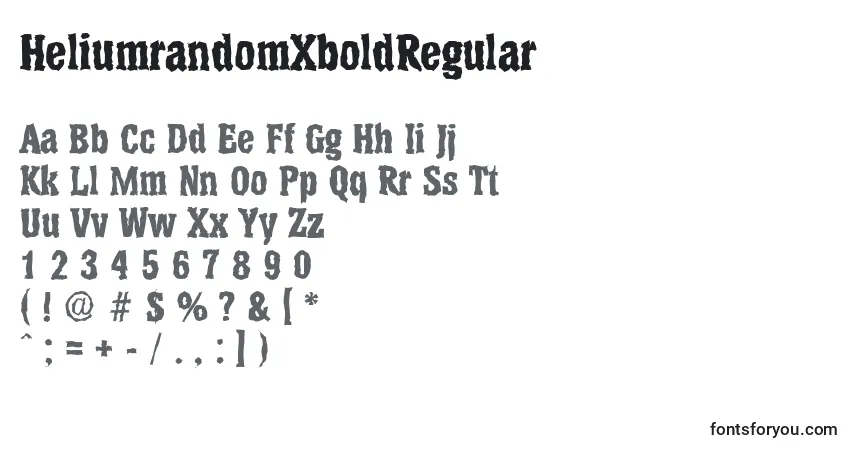A fonte HeliumrandomXboldRegular – alfabeto, números, caracteres especiais