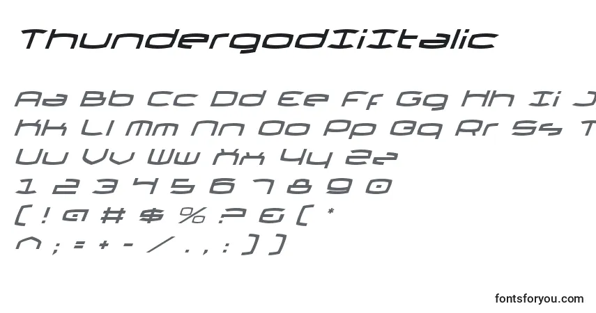 Czcionka ThundergodIiItalic – alfabet, cyfry, specjalne znaki