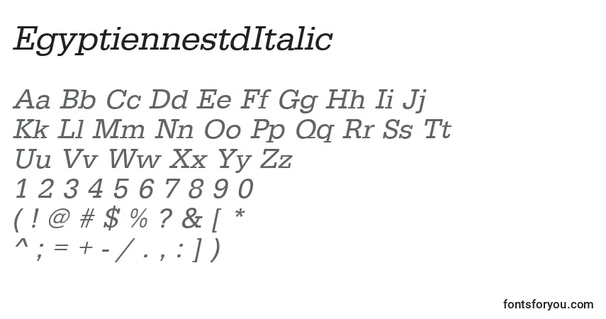 Czcionka EgyptiennestdItalic – alfabet, cyfry, specjalne znaki
