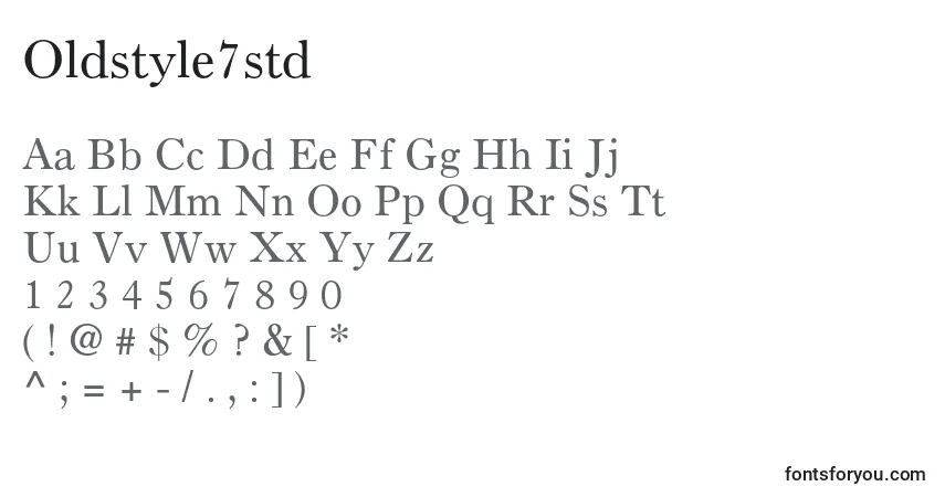 A fonte Oldstyle7std – alfabeto, números, caracteres especiais