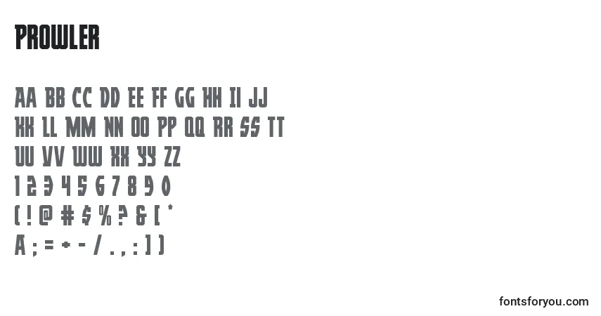 Шрифт Prowler – алфавит, цифры, специальные символы
