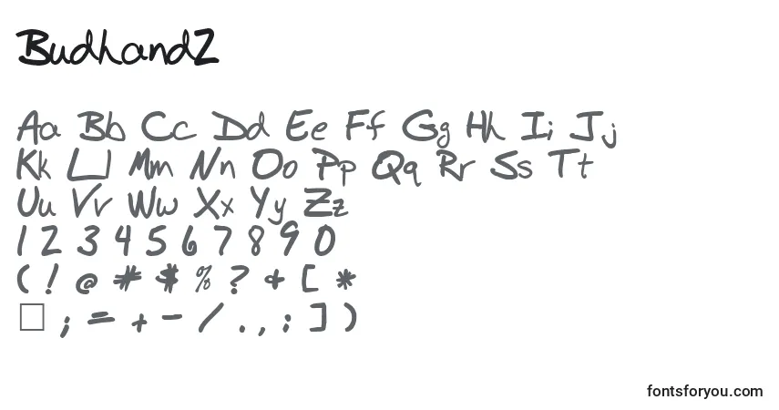 Czcionka Budhand2 – alfabet, cyfry, specjalne znaki