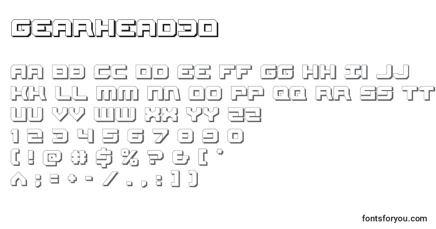 Fuente Gearhead3D - alfabeto, números, caracteres especiales