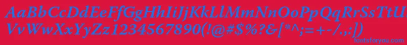 WarnockproSemibolditcapt-Schriftart – Blaue Schriften auf rotem Hintergrund