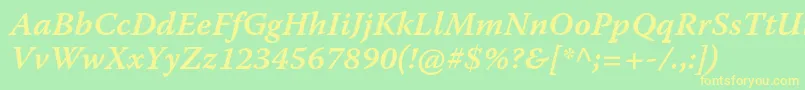 フォントWarnockproSemibolditcapt – 黄色の文字が緑の背景にあります