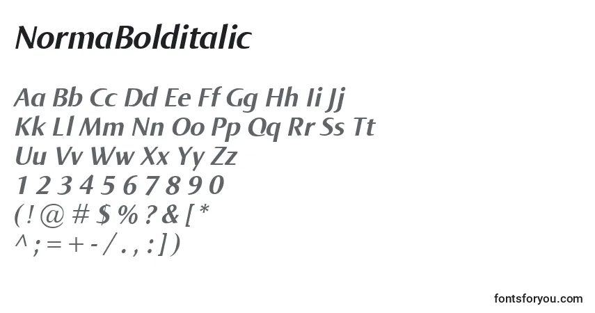 NormaBolditalic font – alphabet, numbers, special characters