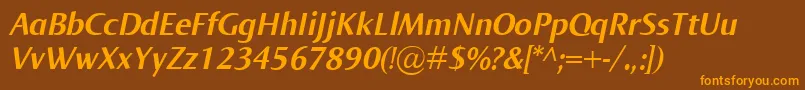 NormaBolditalic-Schriftart – Orangefarbene Schriften auf braunem Hintergrund