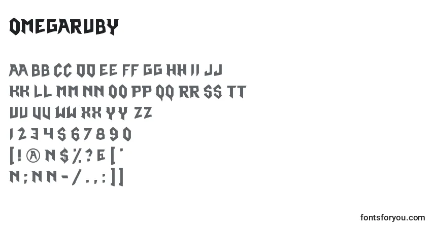 Schriftart OmegaRuby – Alphabet, Zahlen, spezielle Symbole