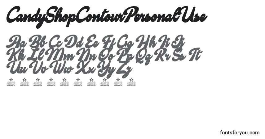 Schriftart CandyShopContourPersonalUse – Alphabet, Zahlen, spezielle Symbole