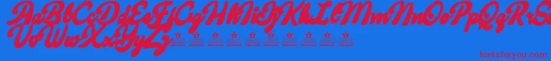 Więcej informacji o czcionce CandyShopContourPersonalUse Czcionka CandyShopContourPersonalUse – czerwone czcionki na niebieskim tle