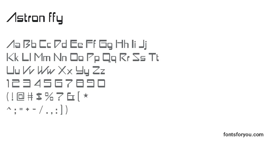 A fonte Astron ffy – alfabeto, números, caracteres especiais