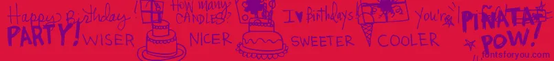 Czcionka DjbItsMyBirthday – fioletowe czcionki na czerwonym tle