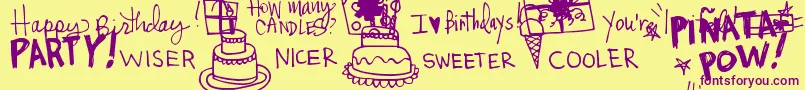 DjbItsMyBirthday Font – Purple Fonts on Yellow Background