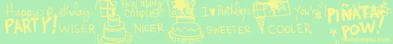 DjbItsMyBirthday-fontti – keltaiset fontit vihreällä taustalla