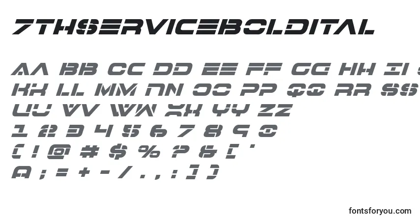 A fonte 7thserviceboldital – alfabeto, números, caracteres especiais