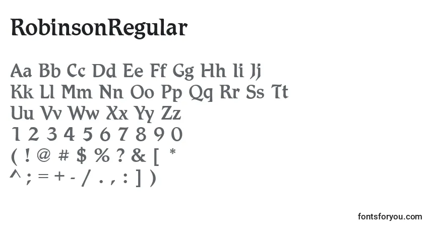 Czcionka RobinsonRegular – alfabet, cyfry, specjalne znaki