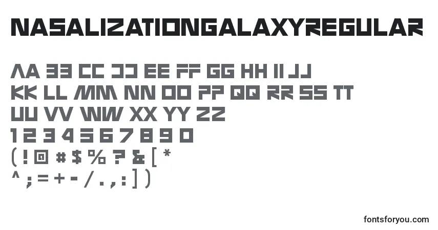 Czcionka NasalizationgalaxyRegular – alfabet, cyfry, specjalne znaki