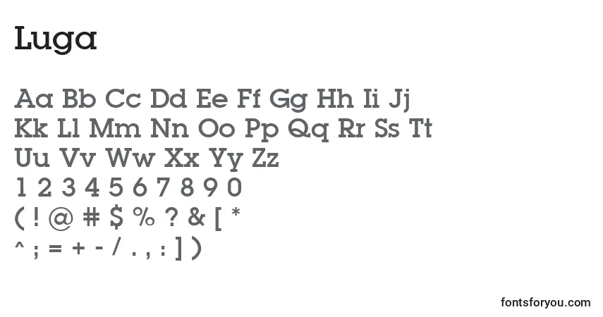 Schriftart Luga – Alphabet, Zahlen, spezielle Symbole