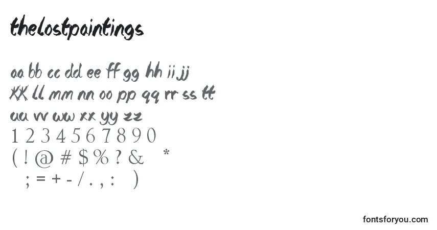 A fonte TheLostPaintings – alfabeto, números, caracteres especiais