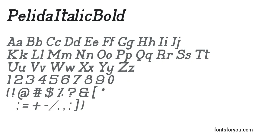Шрифт PelidaItalicBold – алфавит, цифры, специальные символы
