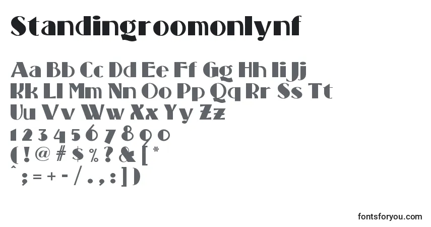 A fonte Standingroomonlynf – alfabeto, números, caracteres especiais