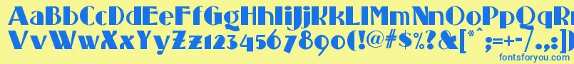 フォントStandingroomonlynf – 青い文字が黄色の背景にあります。