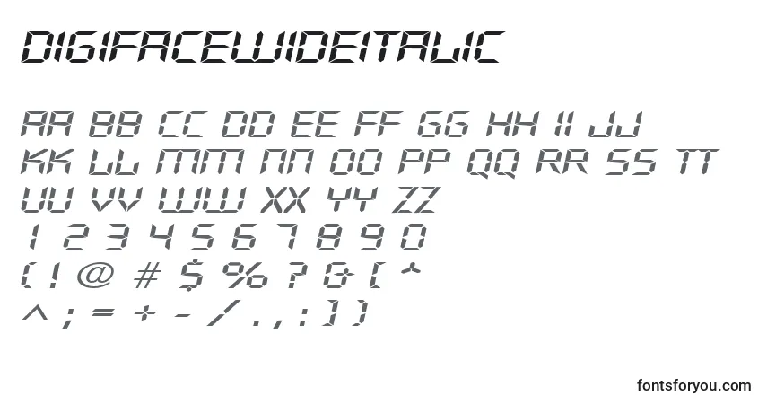 Шрифт DigifacewideItalic – алфавит, цифры, специальные символы