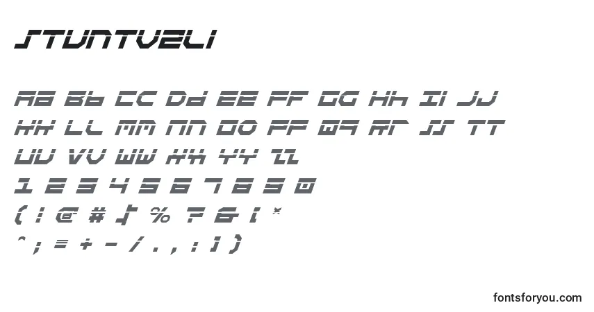 A fonte Stuntv2li – alfabeto, números, caracteres especiais