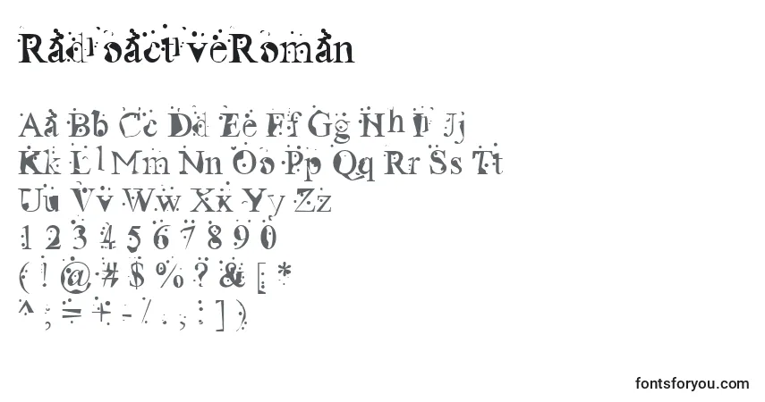 Czcionka RadioactiveRoman – alfabet, cyfry, specjalne znaki