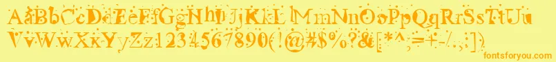 フォントRadioactiveRoman – オレンジの文字が黄色の背景にあります。