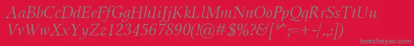 Fonte MiramarItalic – fontes cinzas em um fundo vermelho