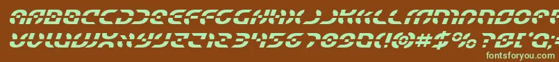 フォントStarfighterital – 緑色の文字が茶色の背景にあります。