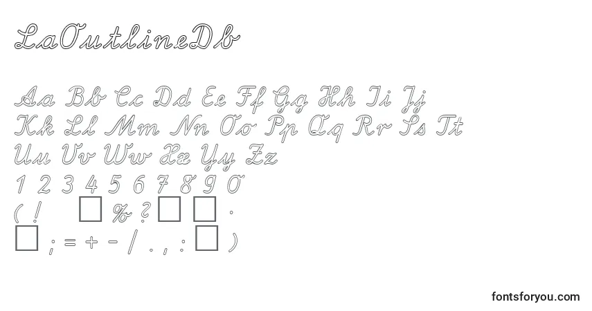 Czcionka LaOutlineDb – alfabet, cyfry, specjalne znaki
