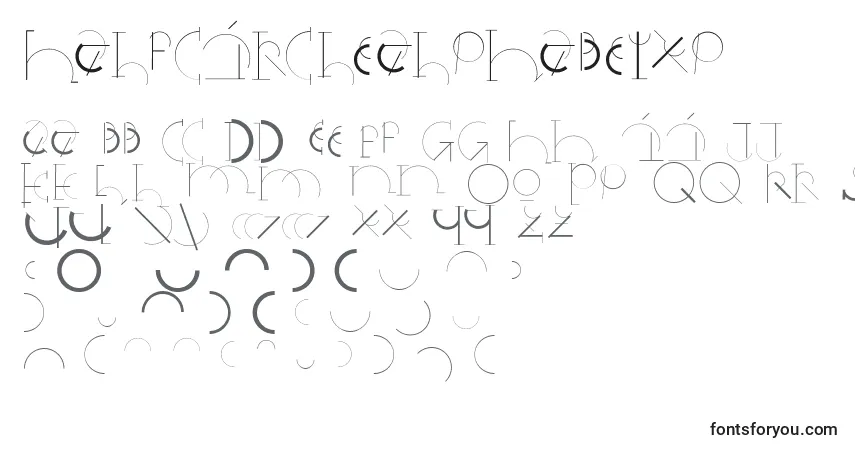 Halfcirclealphabetxp-fontti – aakkoset, numerot, erikoismerkit
