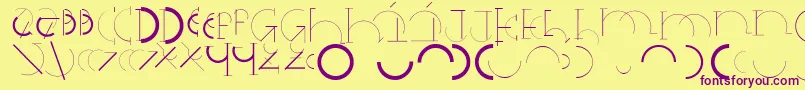 Halfcirclealphabetxp-fontti – violetit fontit keltaisella taustalla
