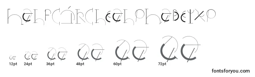 Größen der Schriftart Halfcirclealphabetxp