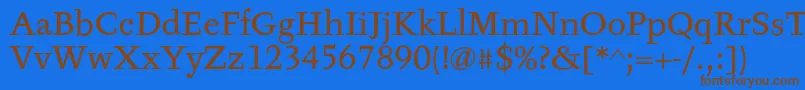 フォントTyfaTextOt – 茶色の文字が青い背景にあります。