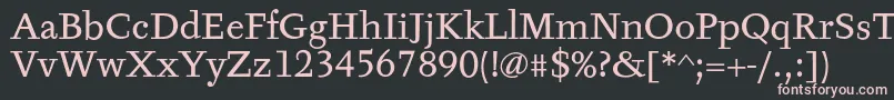 TyfaTextOt-fontti – vaaleanpunaiset fontit mustalla taustalla
