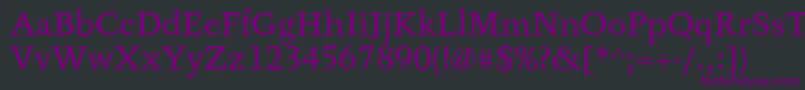 TyfaTextOt-fontti – violetit fontit mustalla taustalla