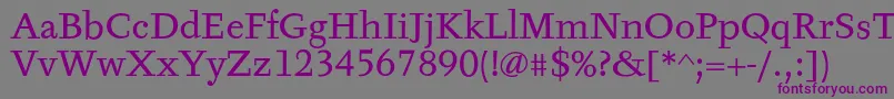 TyfaTextOt-fontti – violetit fontit harmaalla taustalla
