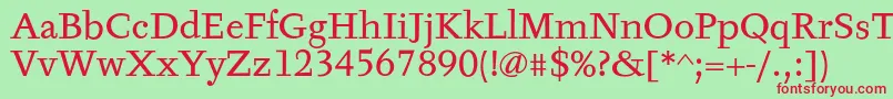 TyfaTextOt-fontti – punaiset fontit vihreällä taustalla