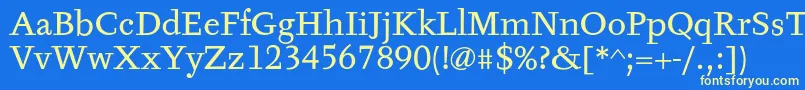 TyfaTextOt-Schriftart – Gelbe Schriften auf blauem Hintergrund