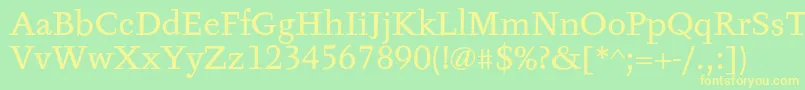 TyfaTextOt-fontti – keltaiset fontit vihreällä taustalla